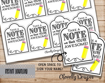 Take a NOTE Gift Tags | Printable Digital File | HT011 - Instant Download