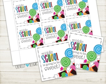 Printable "Middle School is going to be Sweet" Gift Tags - Instant Digital Download | HT077a