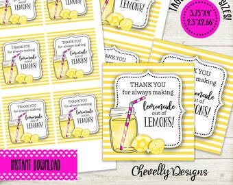 Lemonade out of Lemons Gift Tags | Printable Page - Digital File | Thank You Gift Idea | HT-EOY010A - Instant Download