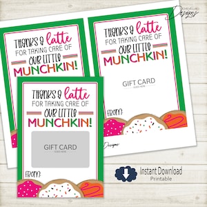 Porte-cartes cadeau imprimable Donut | Idée cadeau de Noël, professeur, personnel de l'école, nounou, baby-sitter | TÉLÉCHARGEMENT IMMÉDIAT fichier numérique XMAS021a