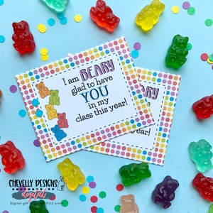 Printable Glad You Are In My Class - Gummy Bear Gift Tags - Digital File HT057a