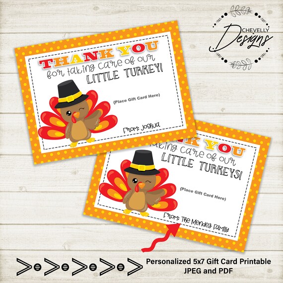 Personalized Turkey Gift Card Printable Digital File Etsy
