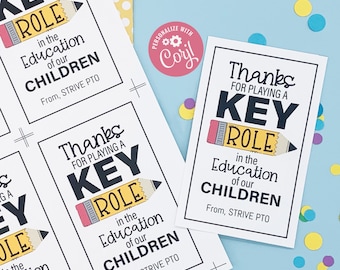 Editable -  Key Role in Education - End of School Teacher Appreciation Gift Tags - Printable Digital File - HT-EOY014