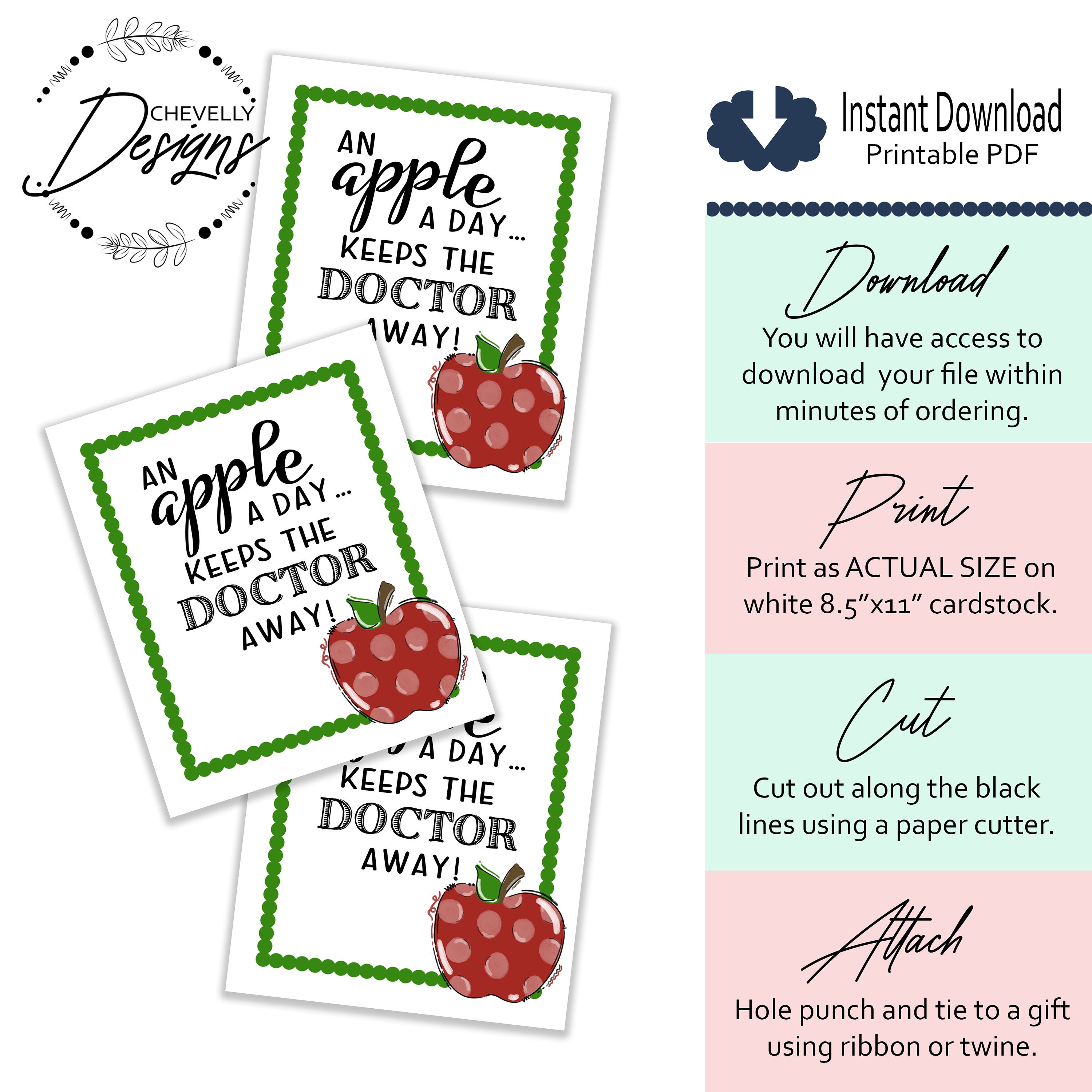 APPLE Gift Tags Printable Digtal File an Apple a Day | Etsy
