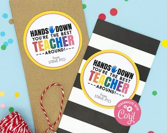 EDITABLE - Handdown You're the Best Teacher - Etiquetas de regalo de agradecimiento - Archivo digital imprimible - TA020