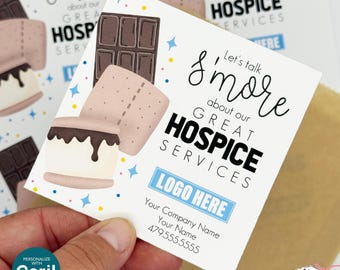 Bewerkbaar afdrukbaar cadeaukaartje | Verwijzingsmarketing voor S'mores Hospice | Laten we het eens hebben over onze hospicediensten | Corjl-sjabloon