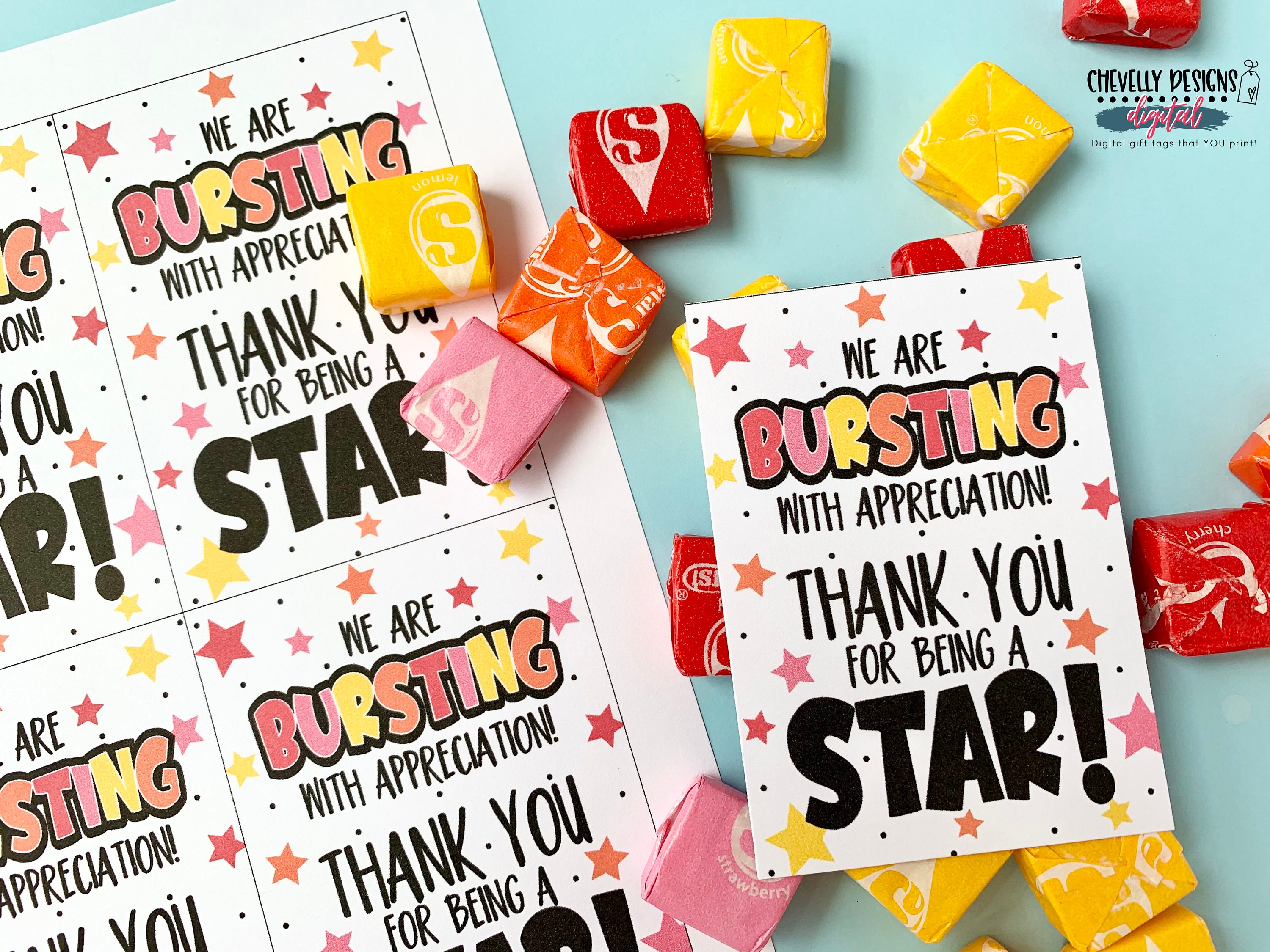Printable Bursting With Appreciation Starburst Gift Tags Etsy