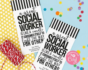 EDITABLE - A Great Social Worker - Appreciation Gift Tags - Printable - digital file - HT230