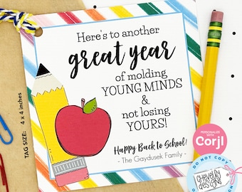 EDITABLE Back to School Gift Tag - Molding Minds and Not Losing Yours - Funny Teacher Gift - Printable Digital File - HT-BTS013