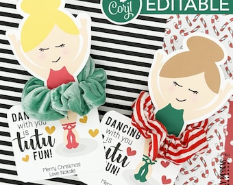 EDITABLE - Printable Ballerina Scrunchie Christmas Party Favors - Digital File - HTX048