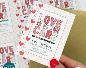 Editable Referral Gift Tag: Love is in the Care, Valentine Marketing Label, Printable VAL033a
