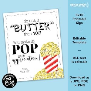 Editable - 8x10 Popcorn Sign - Staff Appreciation Week - Printable Break Room Sign - SIGN004