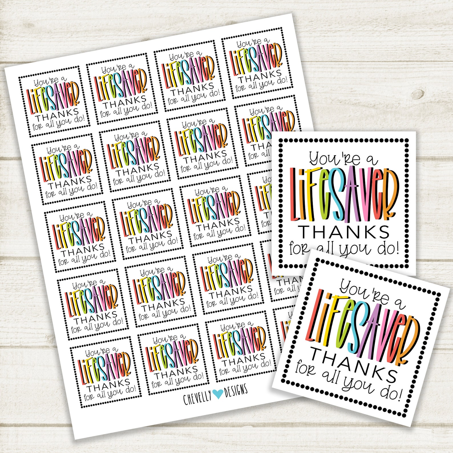 Lifesaver Thank You Gift Tags Printable Instant Digital Etsy