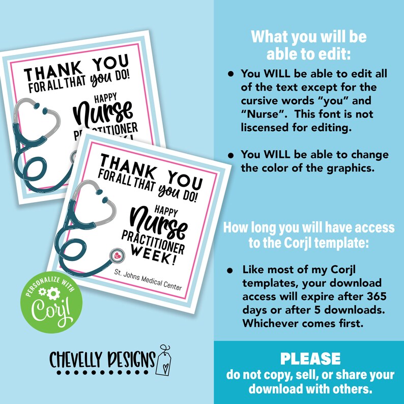 May include: A printable thank you card for a nurse practitioner. The card features a stethoscope and a heart with the text "Thank you for all that you do! Happy Nurse Practitioner Week!" and "St. Johns Medical Center".