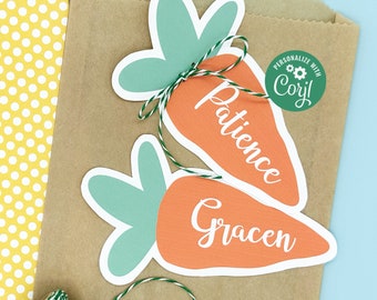 EDITABLE - Carrot Gift Tag with Editable Name - Easter Gift Tags - Printable Digital File - HT389