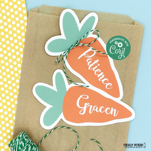 EDITABLE - Carrot Gift Tag with Editable Name - Easter Gift Tags - Printable Digital File - HT389