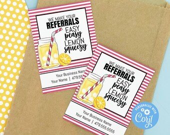 EDITABLE - We Make Your Referrals Easy Peasy Lemon Squeeze - Printable Business Marketing Tags - HT391