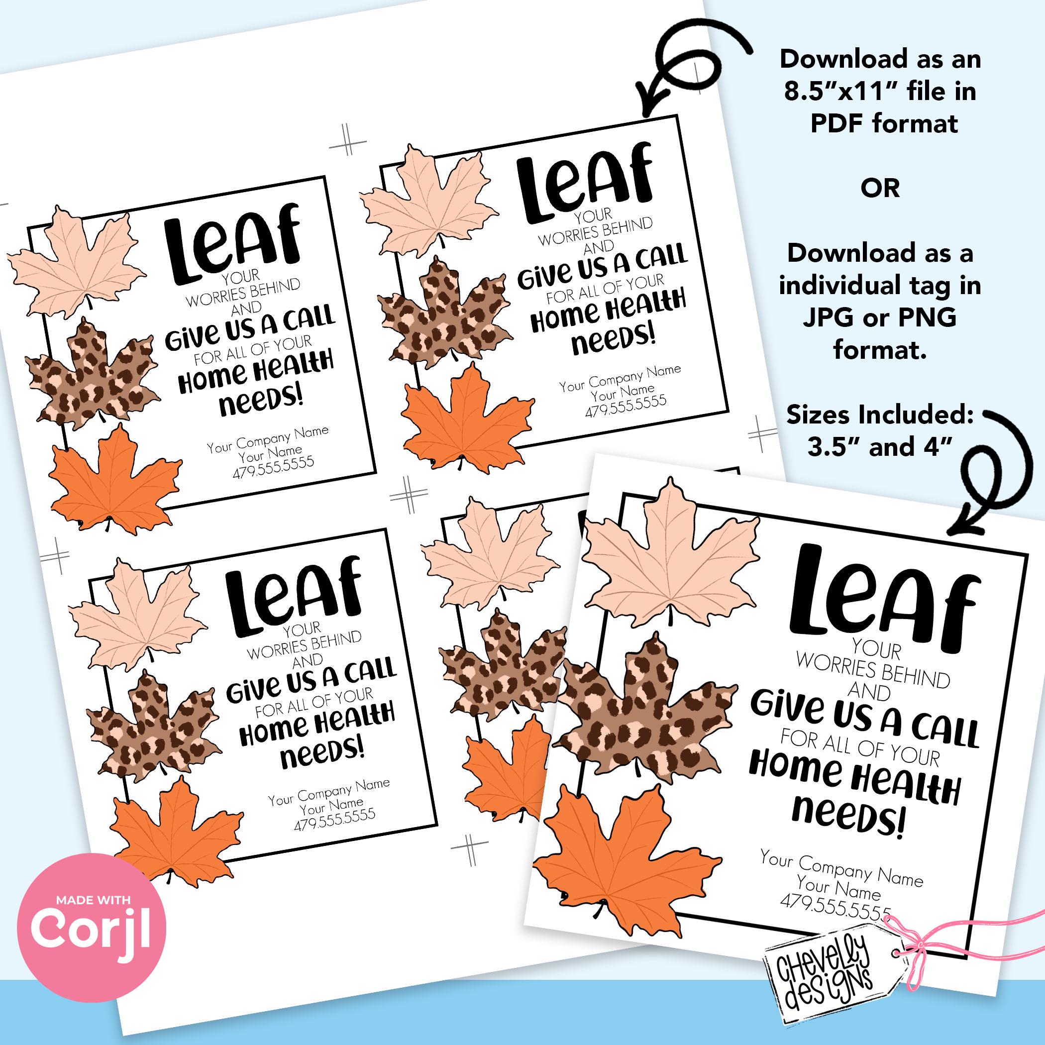 Editable Fall Referral Gift Tag: Printable Home Health Marketing Leaf ...
