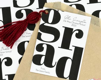 Etichette regalo di laurea modificabili, personalizza il nome del laureato, l'anno, i colori e la scuola, HT060