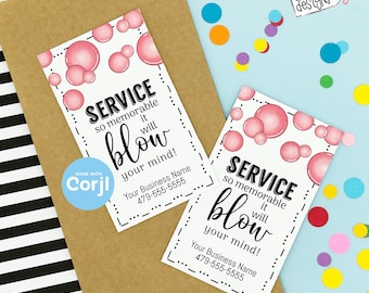 Editable - Service Will Blow Your Mind - Bubble Gum Business Referral Gift Tags - Printable Digital File - HT092a