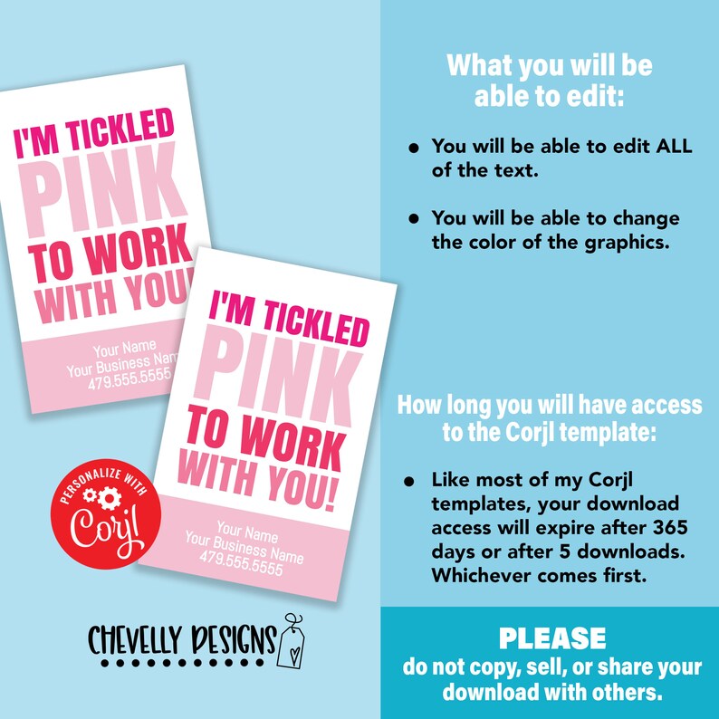 EDITABLE I'm Tickled Pink to Work With You Printable - Etsy
