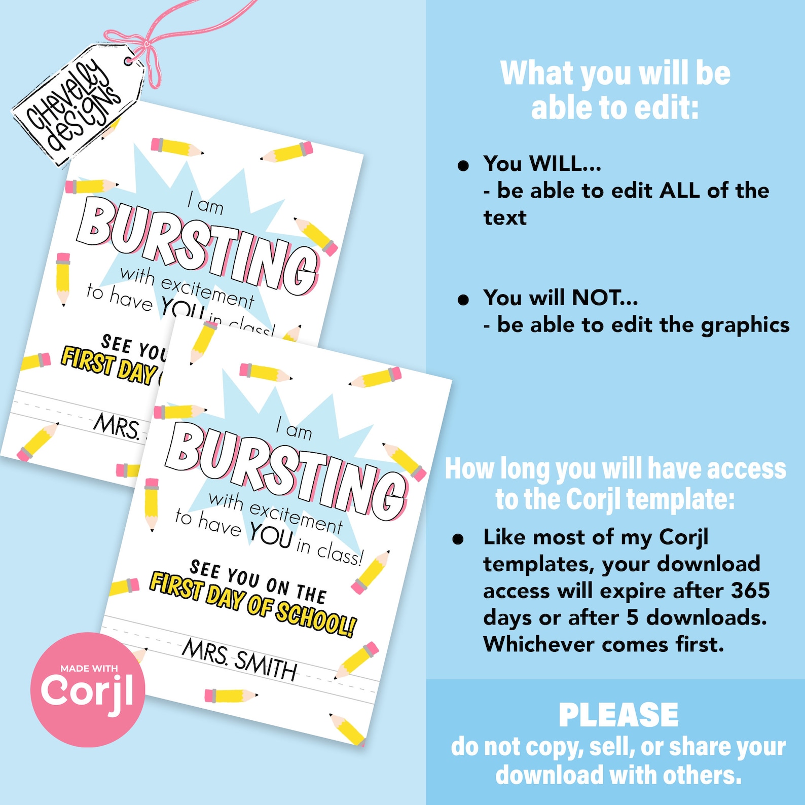 EDITABLE Back to School Gift Tag - Bursting With Excitement to Have You ...