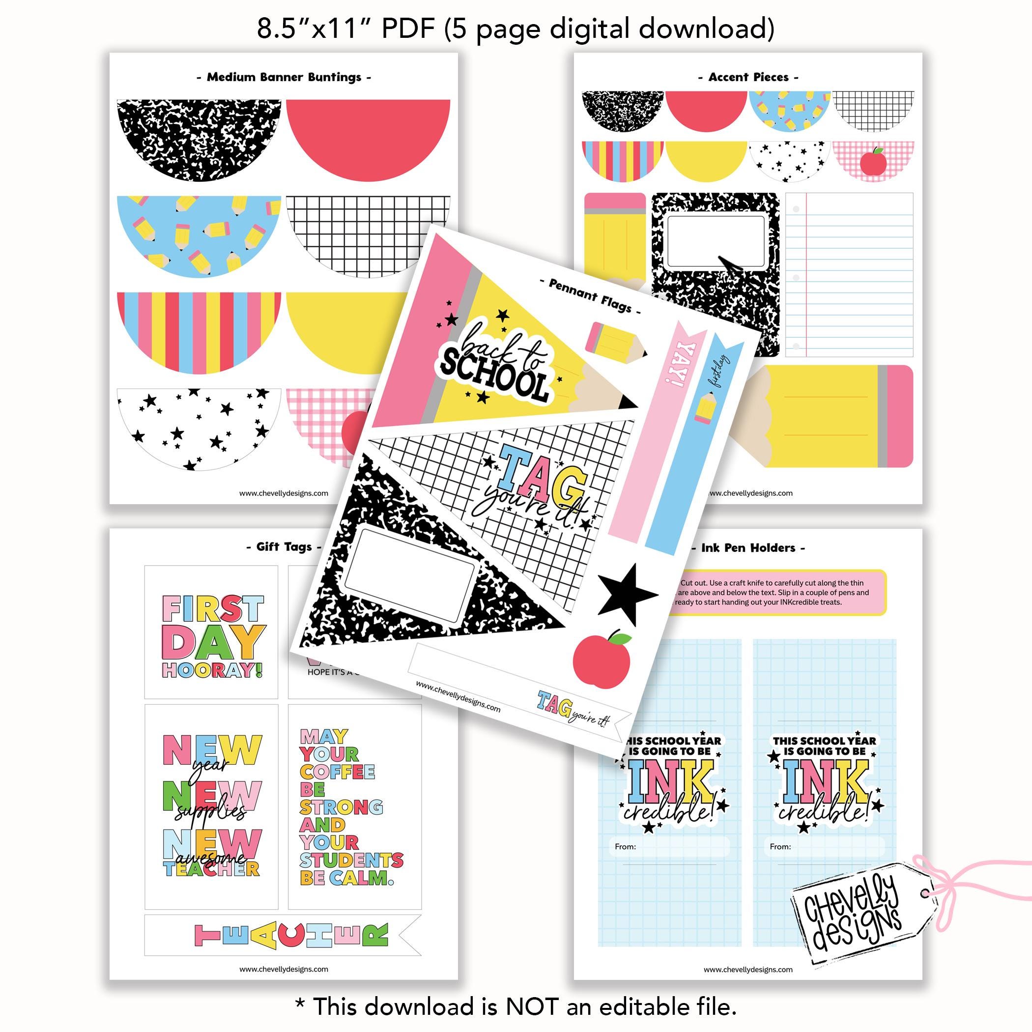 Printable Back to School Gift Bundle | Gift Tags, Pen Holders & Pennant ...