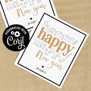 EDITABLE - Happy Happy Happy New Year Gift Tags - Printable Digital File - HT-NY003