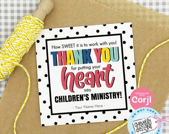 Editable - Children's Ministry Volunteer Appreciation Gift Tags - youth, student, church - Printable Digital File - HT258e