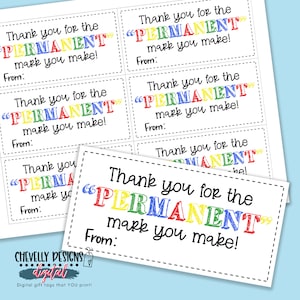 Printable Permanent Mark Appreciation Gift Tags &gt;&gt;&gt; Instant Digital File &lt;&lt;&lt; TA003a