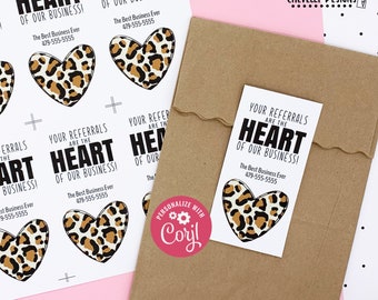 Editable - Leopard Heart of our Business Referral Gift Tags - Printable Digital File - HT332a