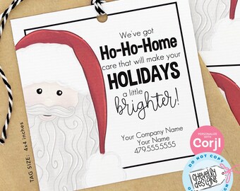 EDITABLE Christmas Referral Gift Tags - Ho Ho Home Care for the Holiday - Printable, Digital Download HTX005