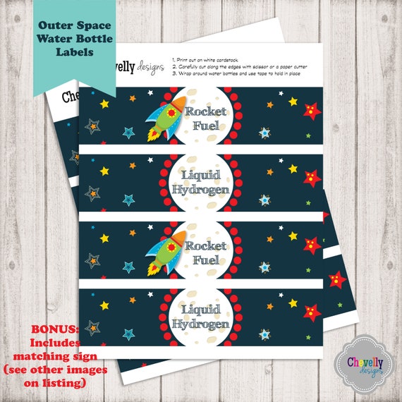 Outer Space Water Bottle Labels And Signs Birthday Party Etsy