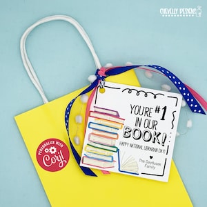 Editable -  You&#39;re Number 1 in our Book - Librarian Appreciation Gift Tags - Printable Digital File - HT322