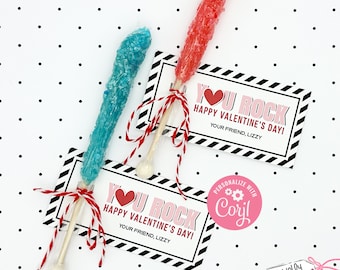 EDITABLE - You Rock Valentine - Student Valentine Cards - Printable Digital File - VAL067