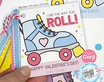 Editable, Printable Roller Skate Valentine Cards for Class Party, I Like the Way You Roll, VAL009