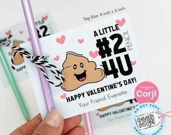EDITABLE - Kids Number 2 Pencil Valentine Card, Printable Digital File VAL026