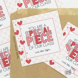Bewerkbare afdrukbare valentijnskaarten voor puzzels en bouwstenen, You are a Special Piece of our Class, VAL033