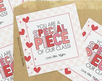 Editable Printable Valentine Cards for puzzles and building blocks, You are a Special Piece of our Class, VAL033
