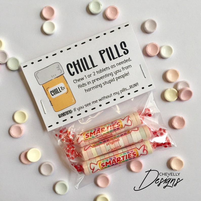 Chill Pill Bag Toppers Printable Digital File Coworker, staff, employee, boss Team Morale Work Fun 4 BT040 Instant Download image 1