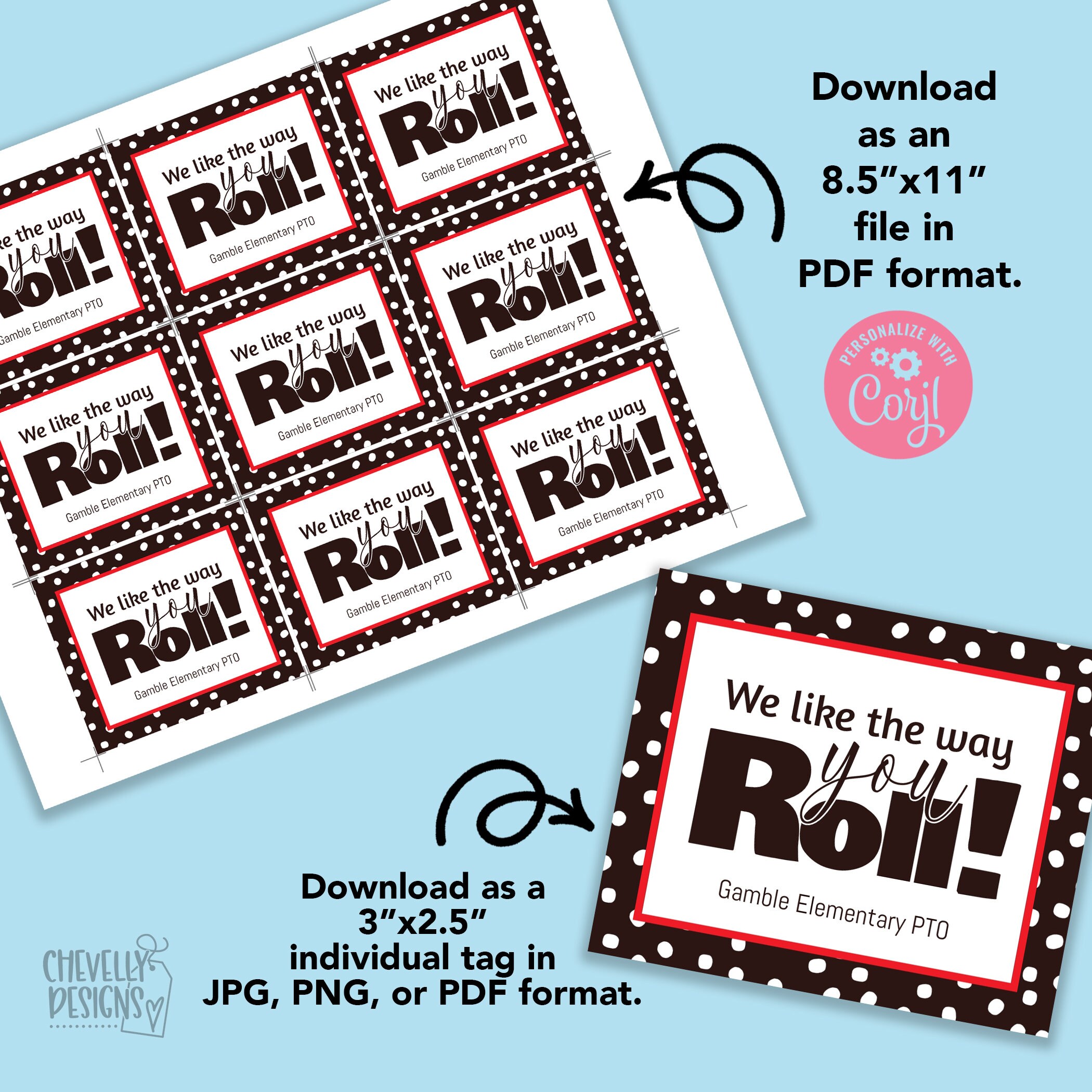 Editable - We Like the Way You Roll - Gift Tags - Printable Digital ...