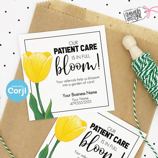 EDITABLE - Our Patient Care is in full Bloom - Spring Referral Marketing Gift Tag - Printable Digital File - HT433