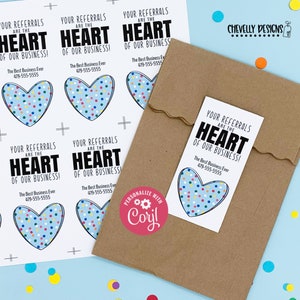 Editable - Polka Dot Heart of our Business Referral Gift Tags - Printable Digital File - HT332
