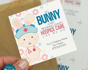 Editable Easter Bunny Referral Gift Tag: Quality Hospice Care Marketing Label (Printable Digital File)