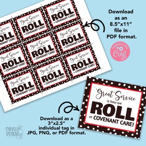 Editable - Great Service is How We Roll - Gift Tags - Printable Digital File - HT056 image 3