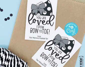 EDITABLE - Gift Tags for Cheerleaders - Gray and Black Cheer Bow Megaphone - Printable Digital File | HT282m