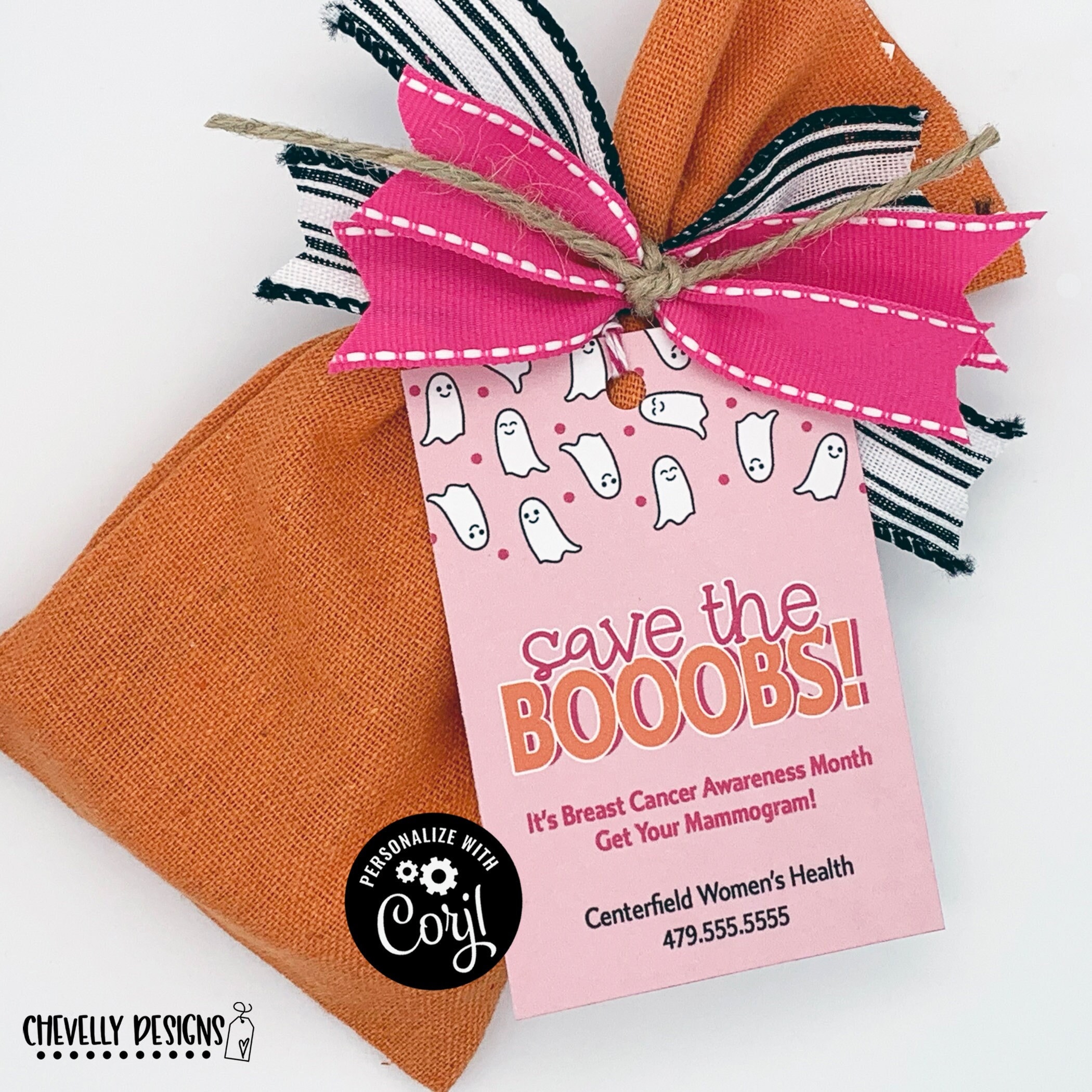 EDITABLE - Save The Booobs - Breast Cancer Awareness - Business Referral Gift Tags - Printable Digital File - HT-HAL005