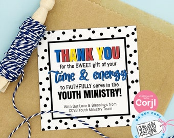 Editable - Youth Ministry Volunteer Appreciation Gift Tags - Printable Digital File - HT258C