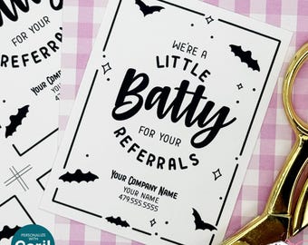 Editable Halloween Referral Gift Tag: Printable Batty Marketing Labels (Digital File HT-HAL028)