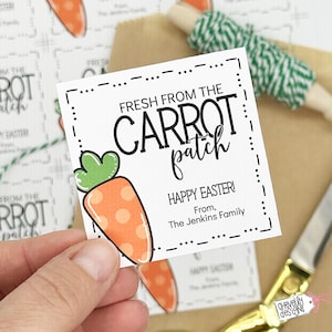 Etiquetas para regalo de Pascua editables - Recién llegadas del huerto de zanahorias - Archivo digital imprimible - HT094